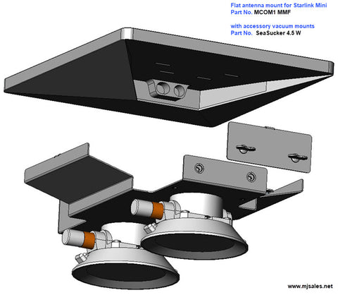 Flat antenna mount with set of 2 vacuum mounts for Starlink Mini MCOM1 MMF SS