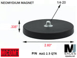 Neodymium magnets with 1/4-20 threaded stud MAG 2.5 QTR
